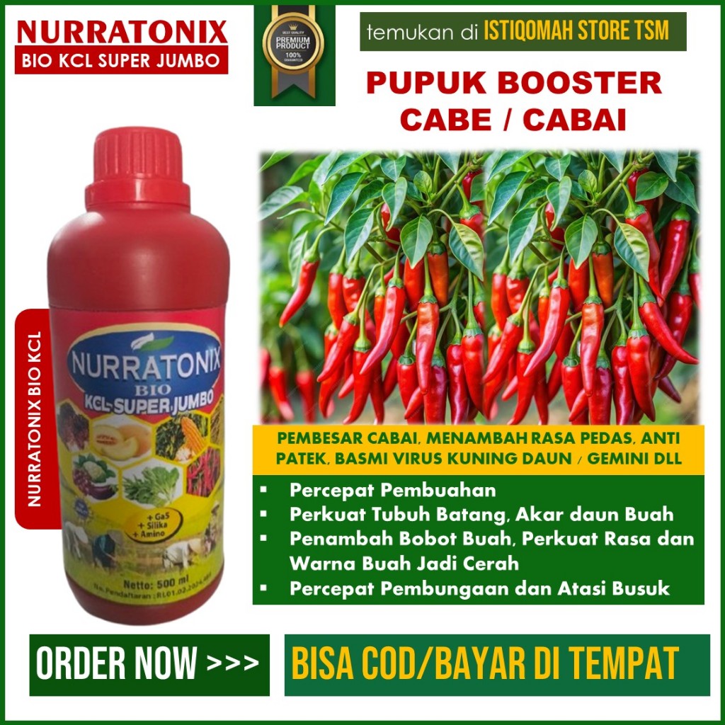 NURRATONIX BIO KCL Pupuk Booster Cabe 500 ML | Booster Cabe Obat Patek, Rontok Bunga, Virus Kuning &