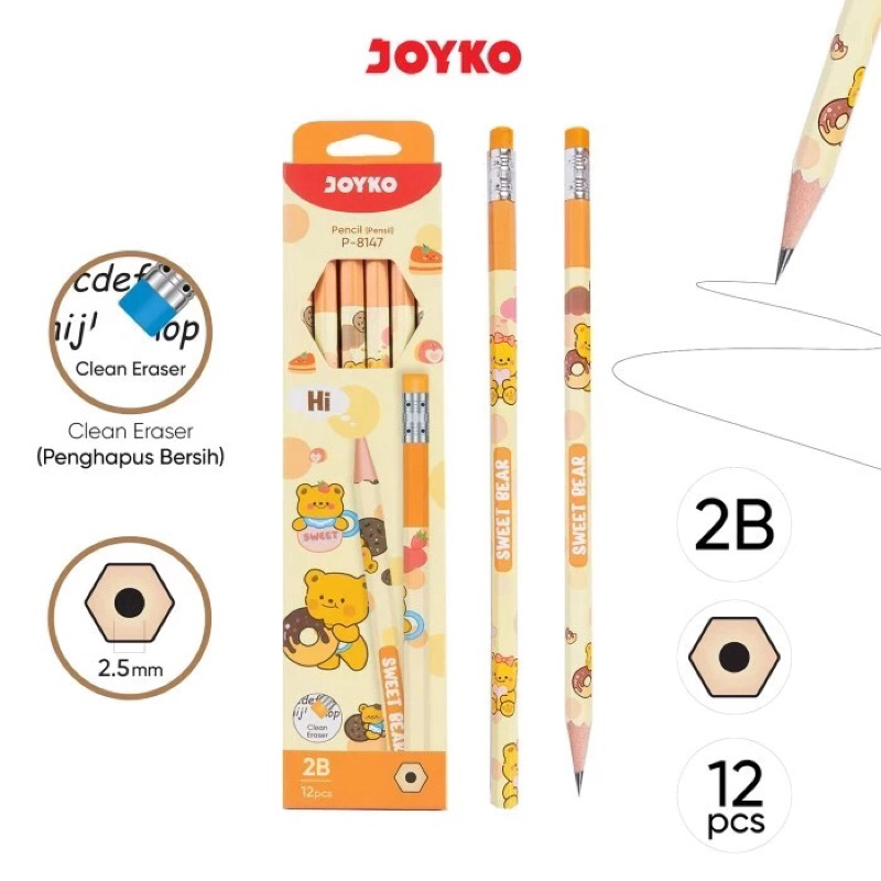 

12 Pcs! PENSIL 2B JOYKO P-8147 SWEET BEAR