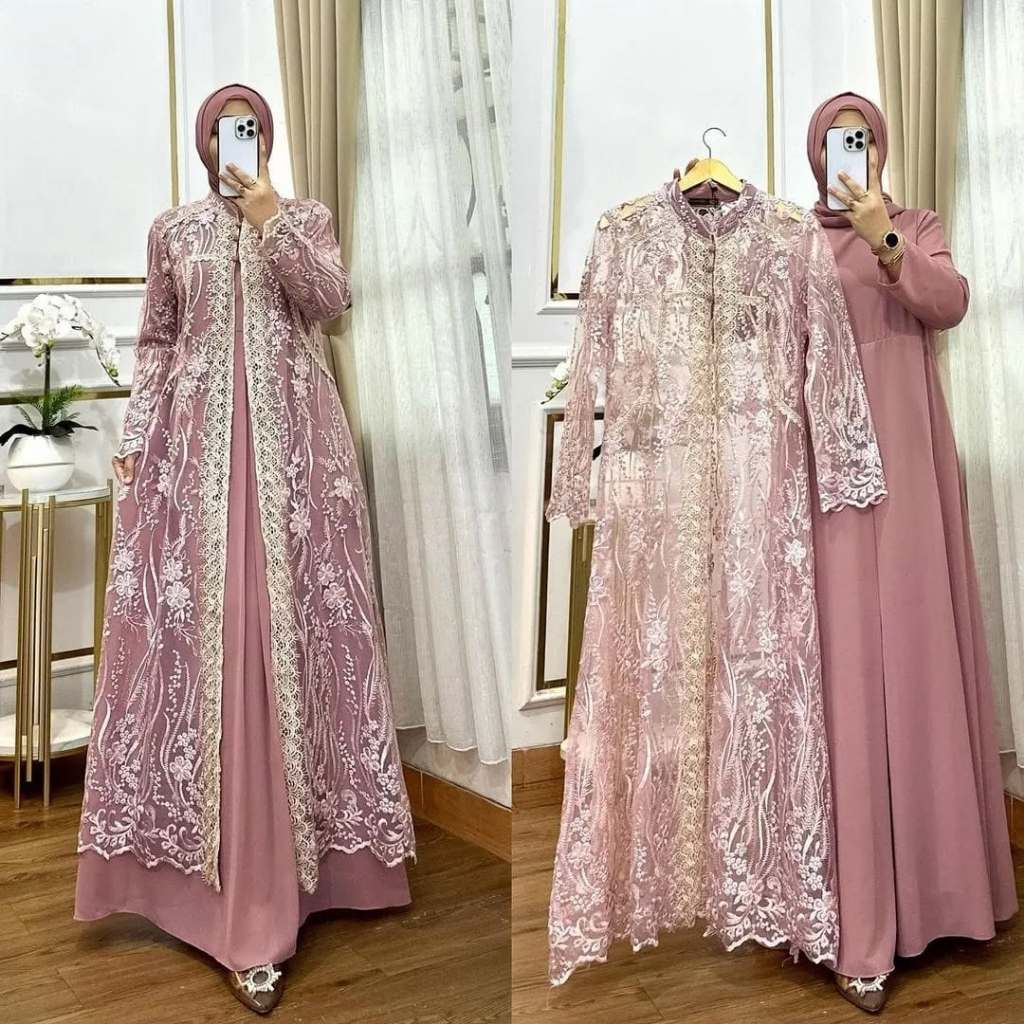 Amora Dress Outer Brokat Modern Gamis Brokat Pesta Kondangan Mewah Elegan Wanita Lebaran Muslim Terb