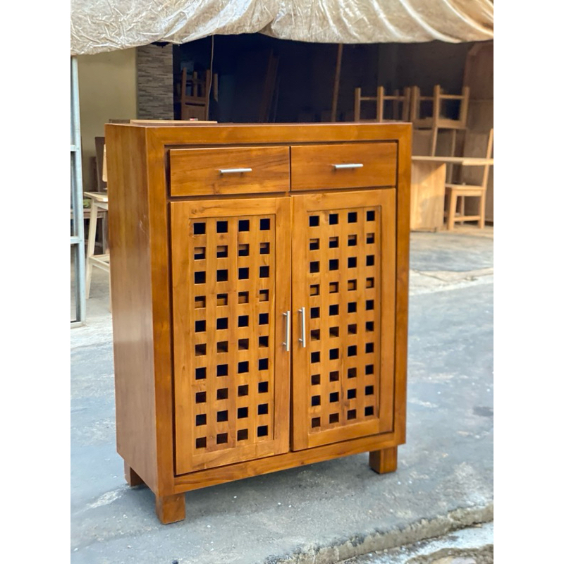 Rak Sepatu Kayu Jati Minimalis Premium / Rak Sepatu Minimalis Kayu Jati Solid