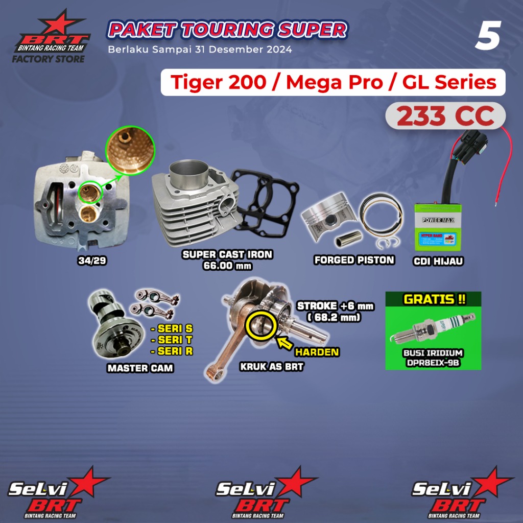 PAKET TOURING BOREUP BRT BLOK CAST IRON SET PISTON CDI POWERMAX HEAD PORTING CNC MASTER CAM NOKEN AS