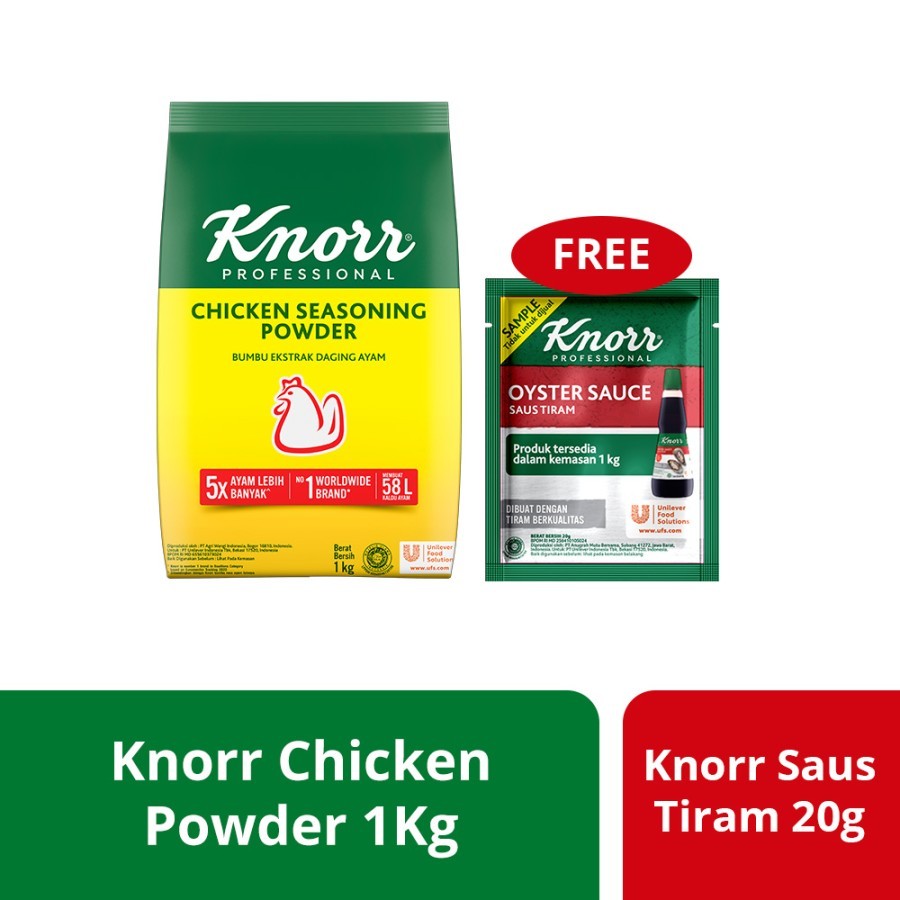 

Knorr Chicken Seasoning Powder Refill 1Kg Free Saus Tiram Sample 20G