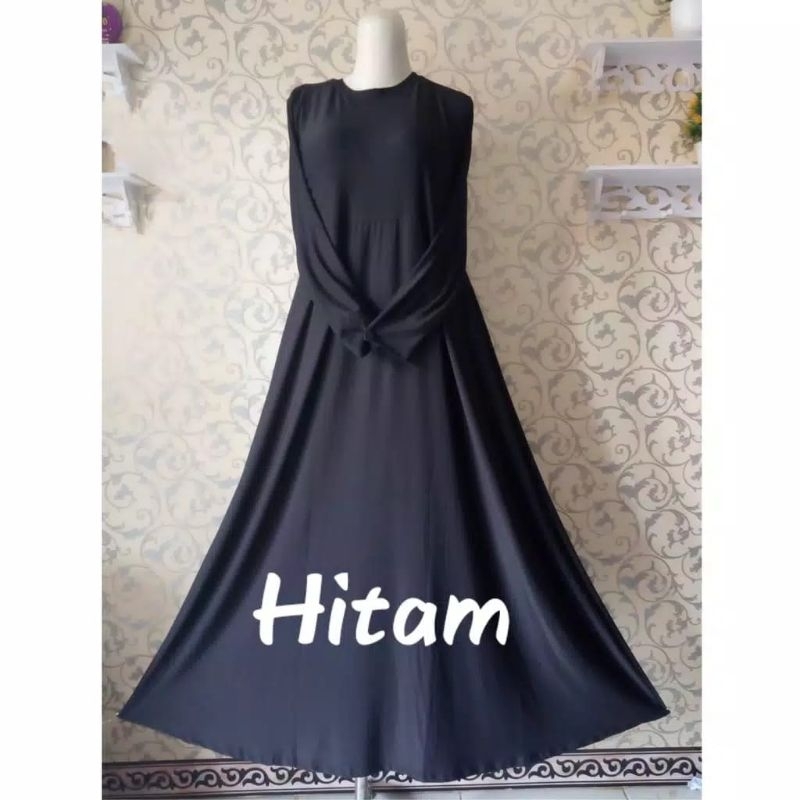 Gamis Wanita Manset Hitam Polos Spandek Jersey Bahan Adem XL