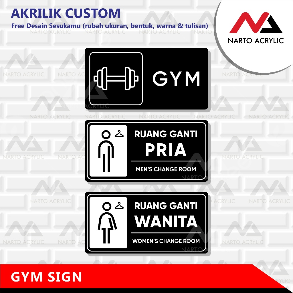 

GYM SIGN, RUANG GANTI PRIA & WANITA | PAPAN NAMA RUANG AKRILIK | Indoor & Outdoor