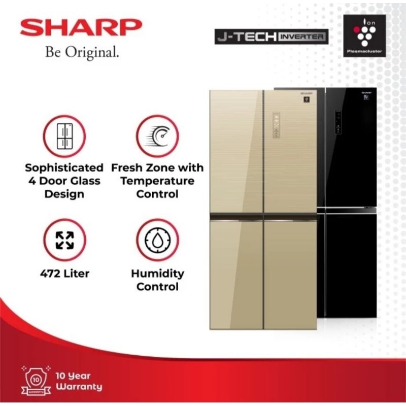 KULKAS SHARP 4 PINTU SIDE BY SIDE SJ-IF51PG-BK/CG 472L MULTI DOORS NEW QUEEN SERIES
