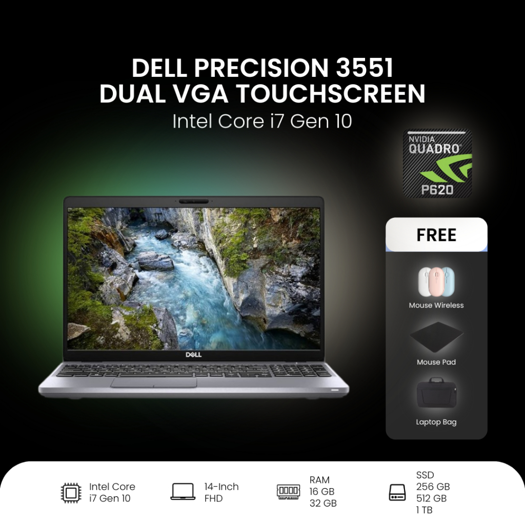 Dell Precision 3551 Core i7 Gen 10 Dual VGA Nvidia Quadro P620