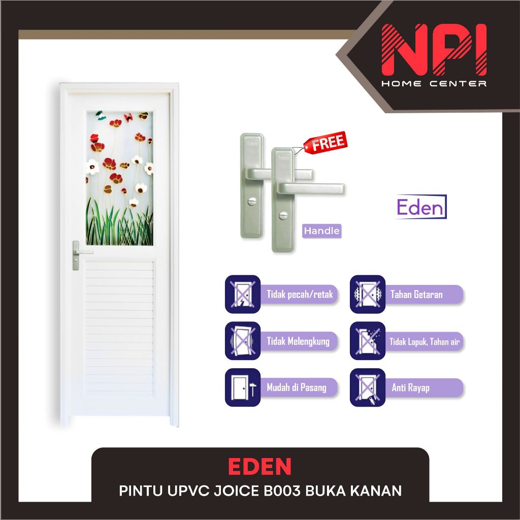 Eden - Pintu Kamar Mandi Wc Upvc Joice B003 B 003 WH Buka Kanan White