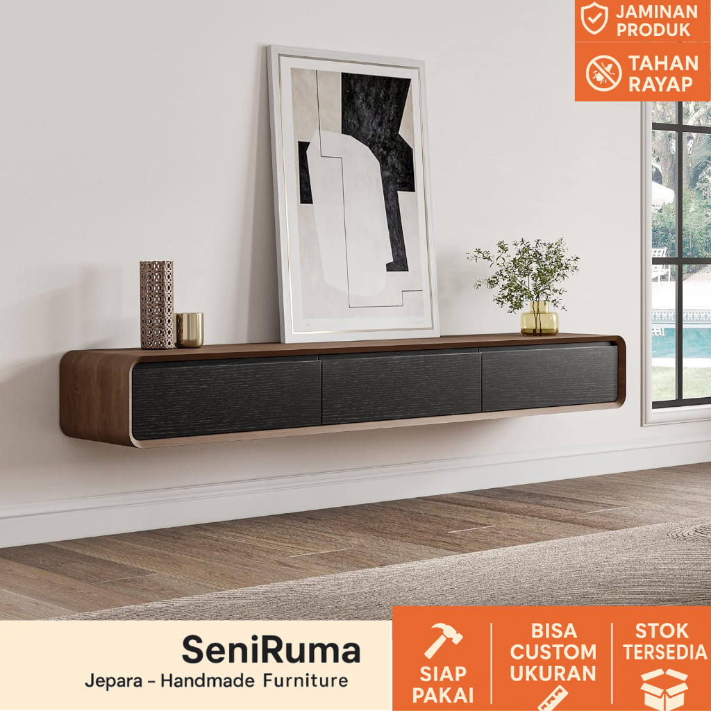 Meja Tv Gantung Minimalis Dinding Bufet Kabinet Buffet Panjang Kayu Serbaguna Laci Tempat Modern