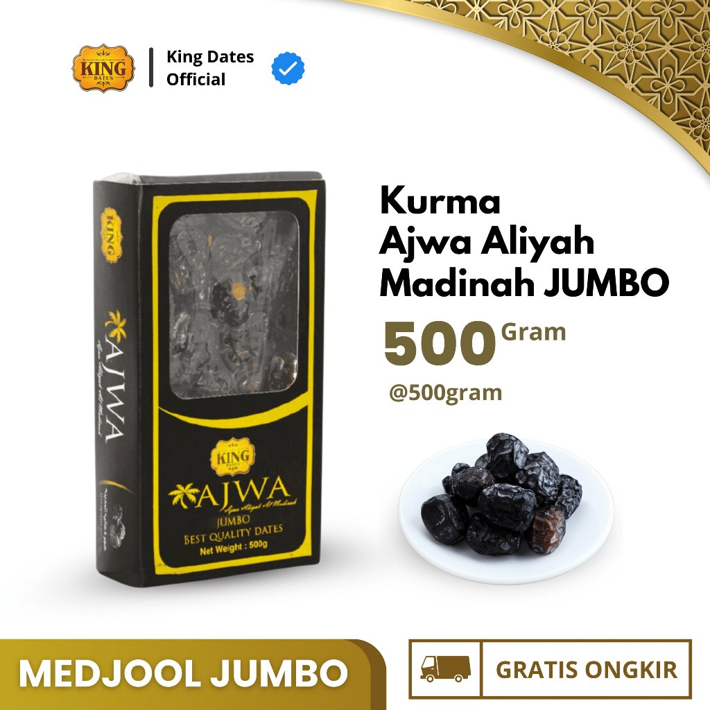 

Kurma King Dates Ajwa Jumbo | Kurma Nabi 500 Gram Fakheera