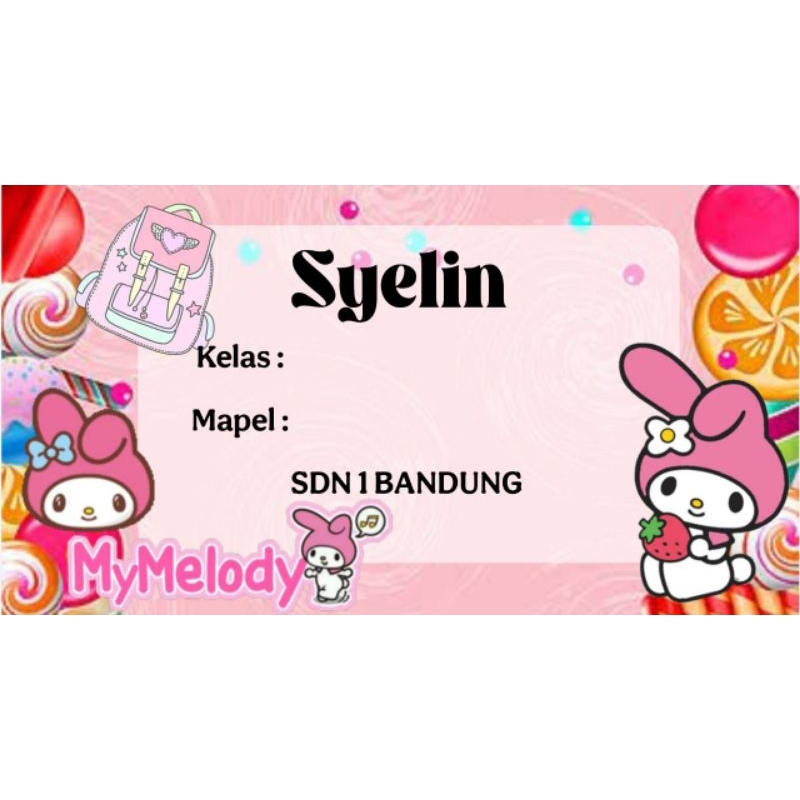 

(ISI 50 PCS) SUDAH ADA LEM STICKER LABEL BUKU SEKOLAH CUSTOM NAMA & FOTO MOTIF MELODY