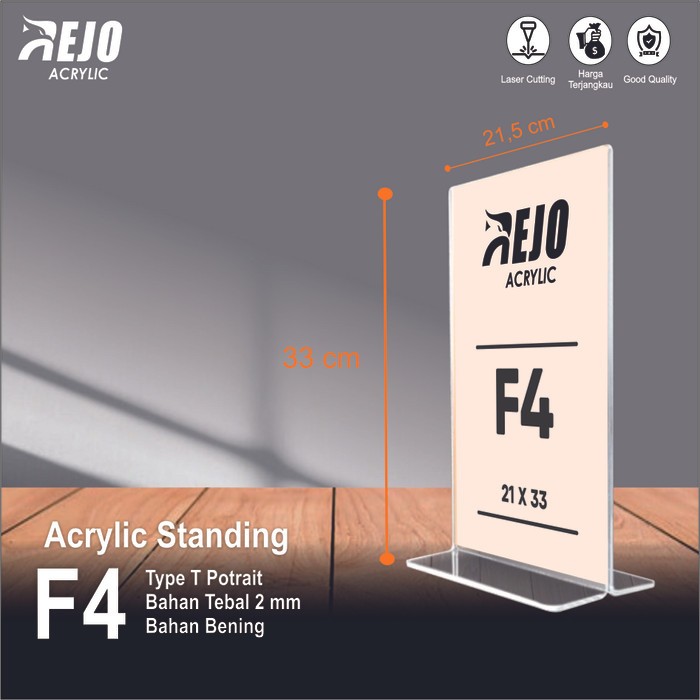 

Acrylic Display Standing F4 Tent Card Vertical akrilik meja ukuran 33x21,5 cm Portrait Tent Holder tempat brosur bentuk T pajangan toko