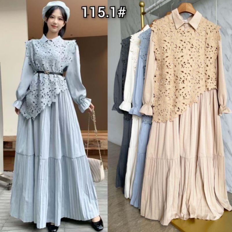 niki dress 2in1 (dress+vest) / gamis tile rompi / gamis set vest