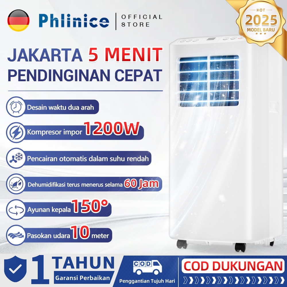 Phlinice Ac Bergerak, AC Portable 1.5PK/1PK,Pendingin, Dehumidifikasi, Pengurangan Kebisingan, Hemat
