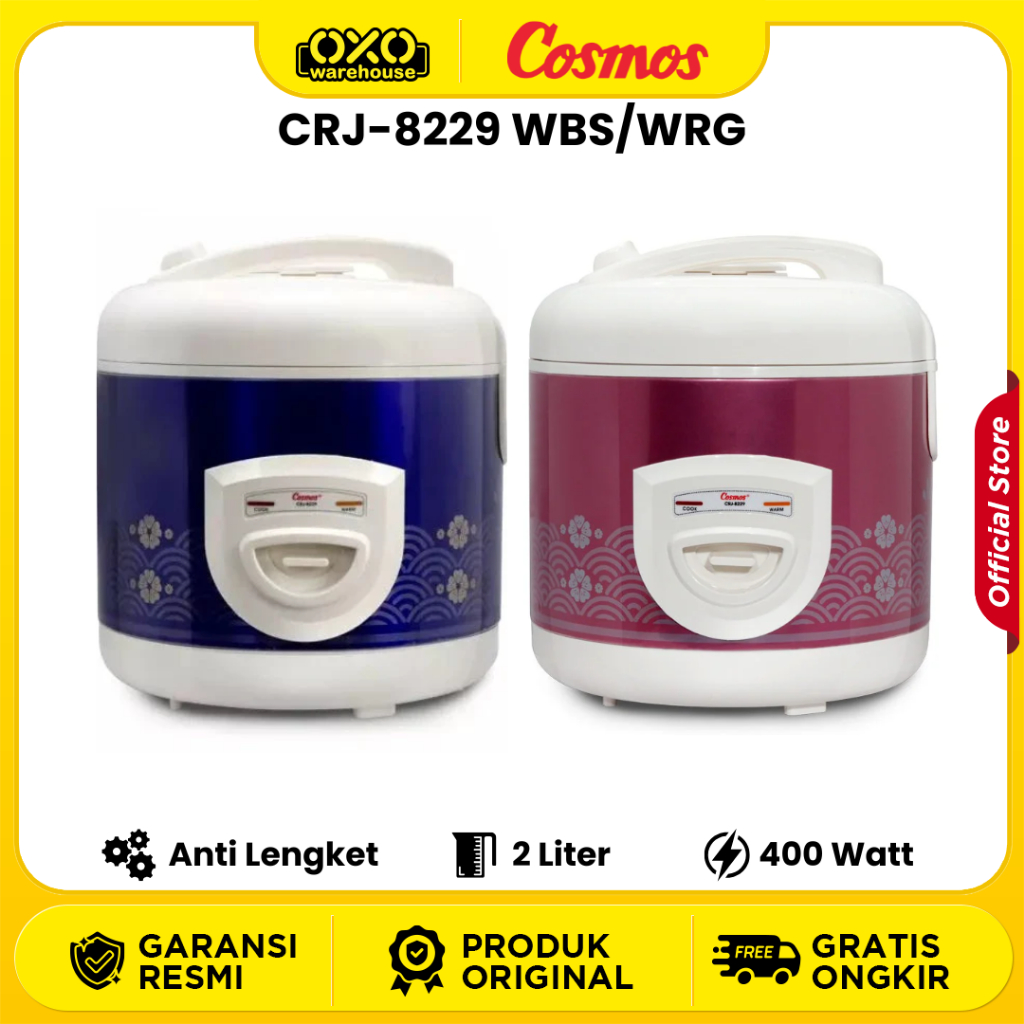 COSMOS Rice Cooker CRJ-8229 WBS/WRG Mejikom 2 Liter Anti Lengket Low Watt Garansi Resmi