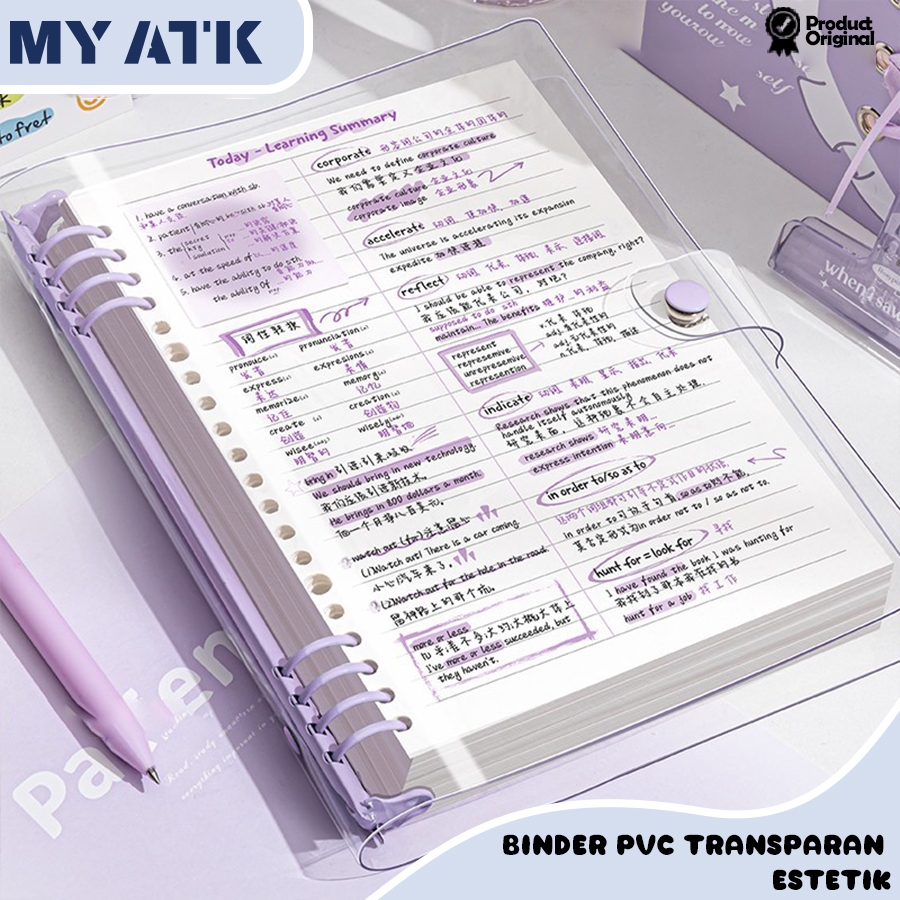 

Buku Binder Transparant / Buku Tulis B5 Sekolah Lucu Buku Loose Leaf Ring Aesthetic / Sampul Buku Aesthetic