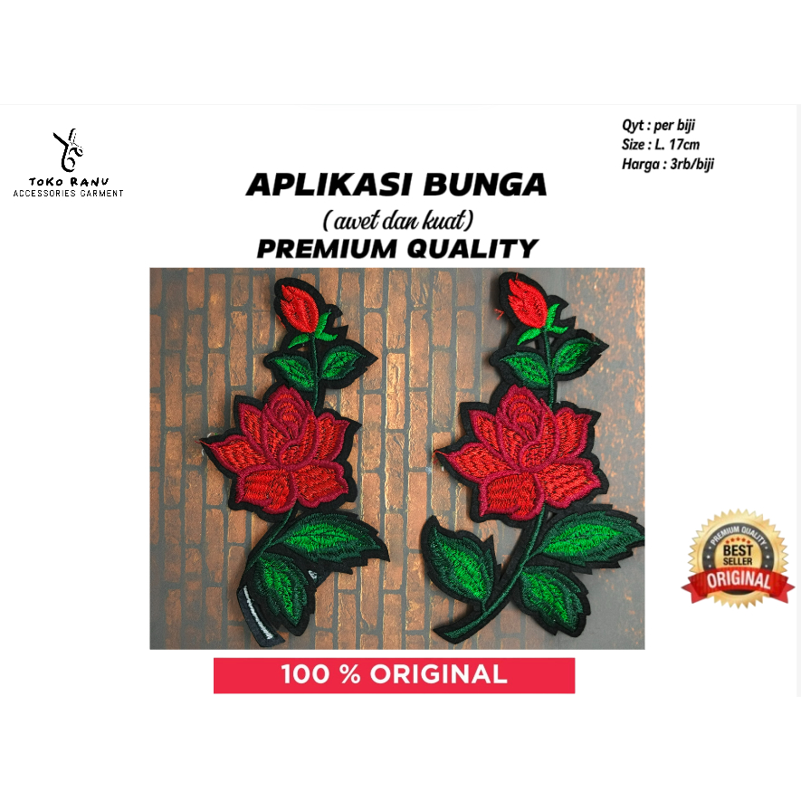 aplikasi bordir bunga - aksesoris baju - aksesoris baju bordir - motif bunga ( harga= 3rb/biji)