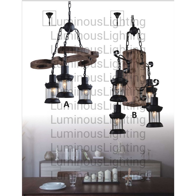 SL5016-3/5017-4 LAMPU GANTUNG HIAS KAYU VINTAGE MINIMALIS DEKORASI KLASIK CAFE RESTORAN RUANG TAMU M