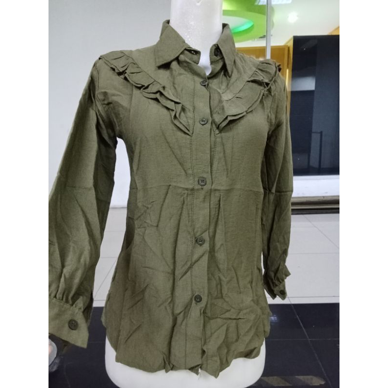 KEMEJA WANITA LENGAN PANJANG DADA REMPEL BAHAN CRINKEL HALUS WARNA MAROON BATA COKSU UNGU PINK SALEM