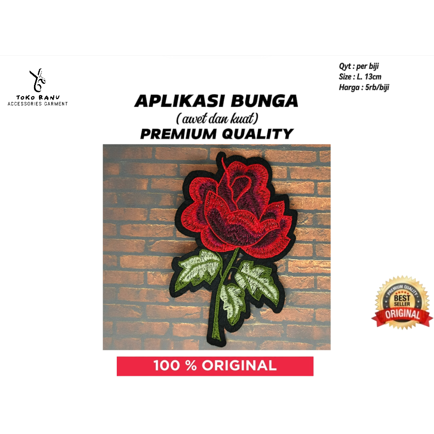 aplikasi bordir bunga - aksesoris baju - aksesoris baju bordir - motif bunga ( harga= 5rb/biji)