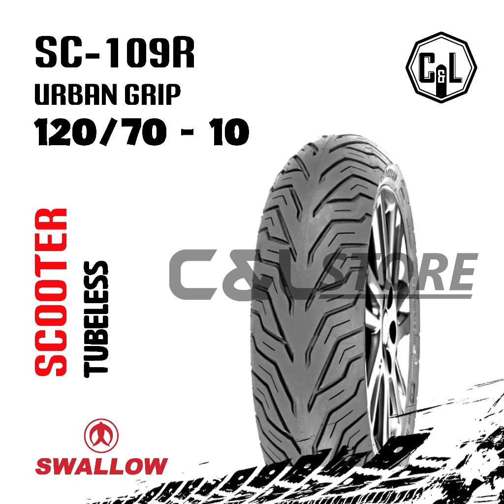 BAN LUAR MOTOR SWALLOW 120/70-10 RING 10 SC-109R URBAN GRIP TUBELESS