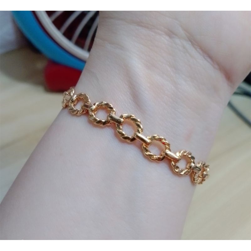 Xuping premium New gelang rantai bulat ukir gepeng anti karat (aslinya seperti emas asli)