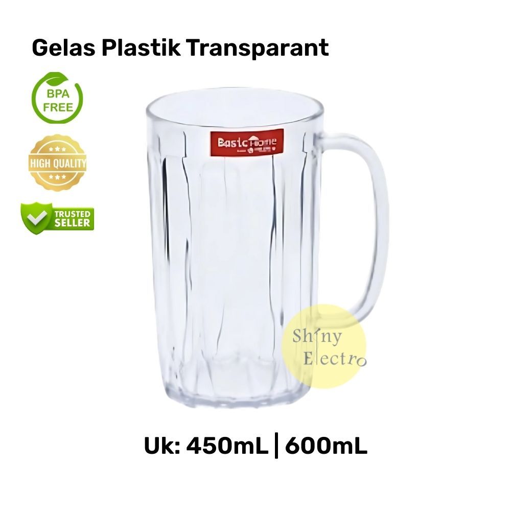 Gelas Plastik 450mL / 600mL - Gelas Air Kopi Teh - Gelas Cafe - Gelas Dengan Gagang Handle Model Tra