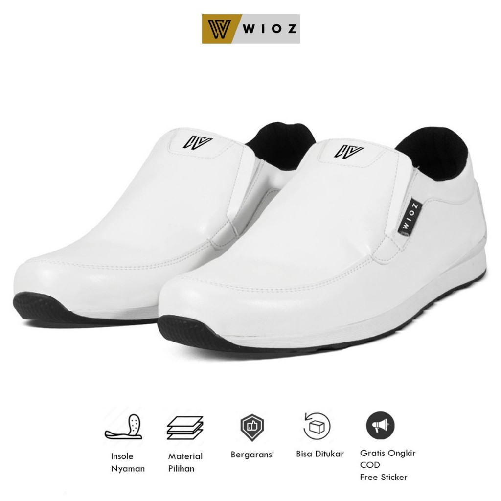 Wioz Sepatu Slip On Pria W 61351 Sepatu Pria Tanpa Tali Casual Warna Putih