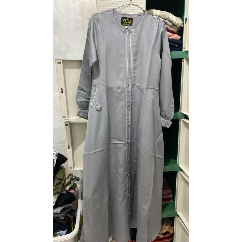 PL gamis abu/ long dress/ gamis polos/ dress polos/ gamis motif