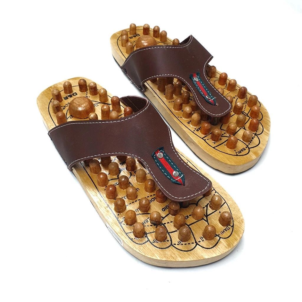 Refleksi Kayu Jepit Sandal Refleksi Kayu Kesehatan dengan Sol Karet Anti Slip untuk Pria dan Wanita 