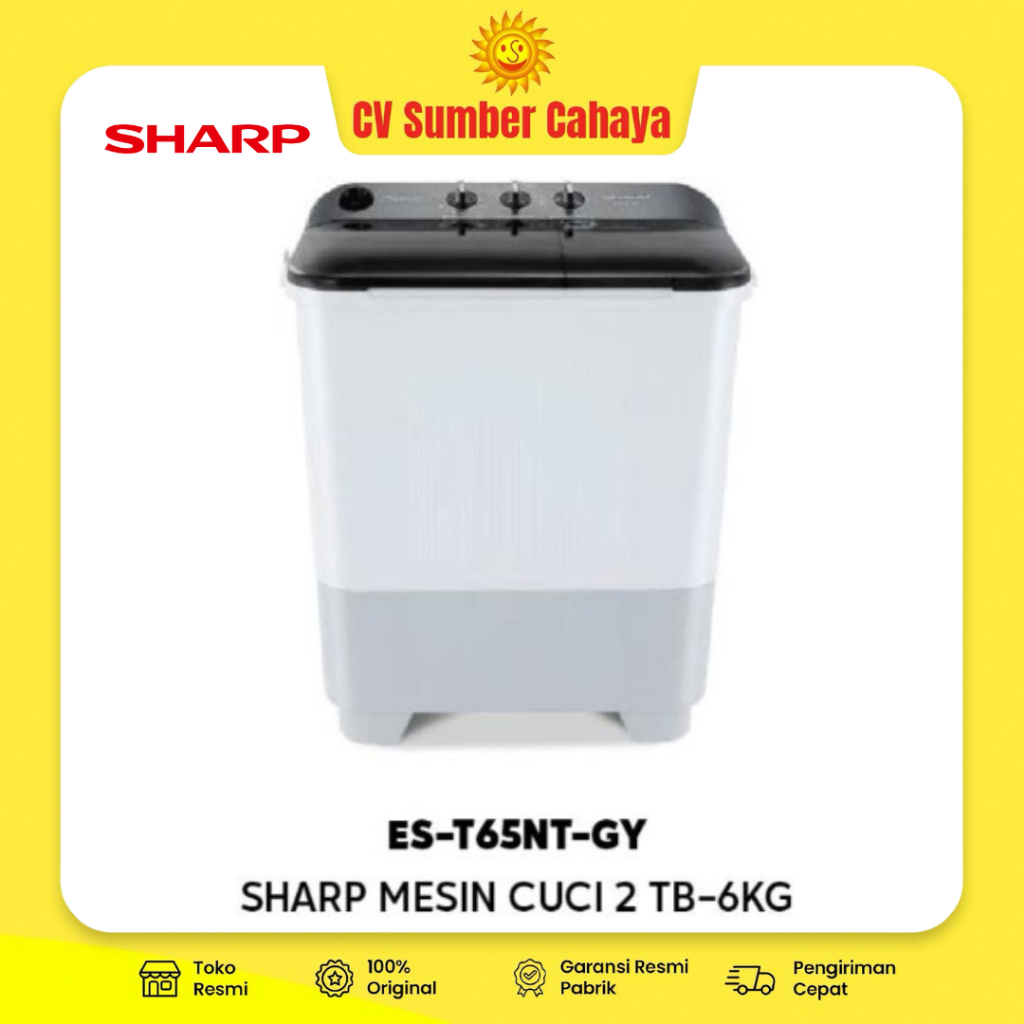 SHARP Mesin Cuci 2 Tabung 6 Kg ES-T65NT Transparan Twin Tub ES T65NT 65NT