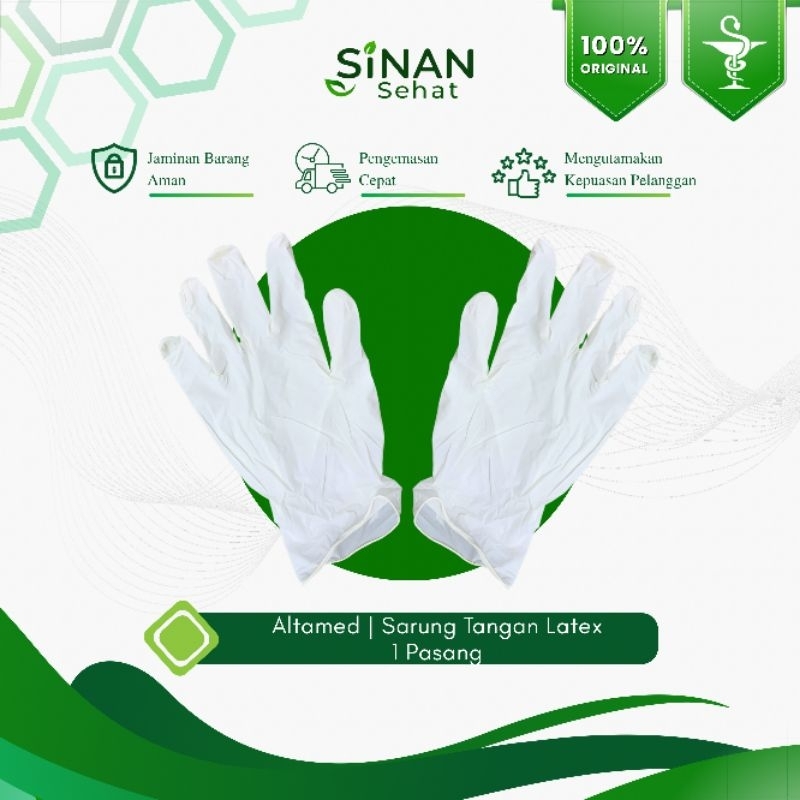 Apotek Sinan Sehat | Sarung Tangan Kesehatan Altamed Lateks Ecer/Pasang | Karet Latex Powder/Hand Gl