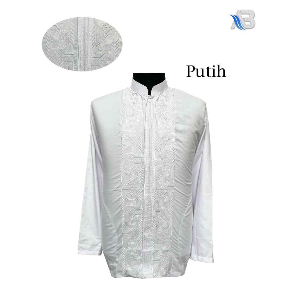 Baju Koko Pria Dewasa Lengan Panjang warna Putih Koko Bordir Koko Katun  Koko Al Kahfi COD