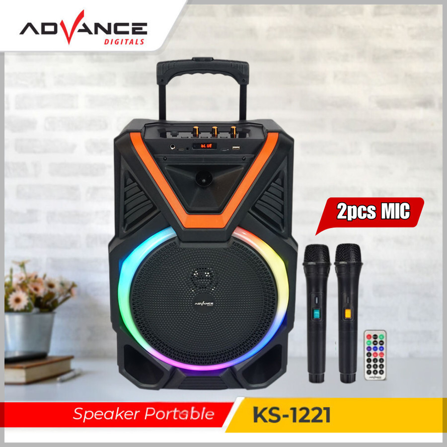 Speaker Meeting Portable Speaker ADVANCE KS 1221 Bluetooth 12 Inch 2 Mic Wireless