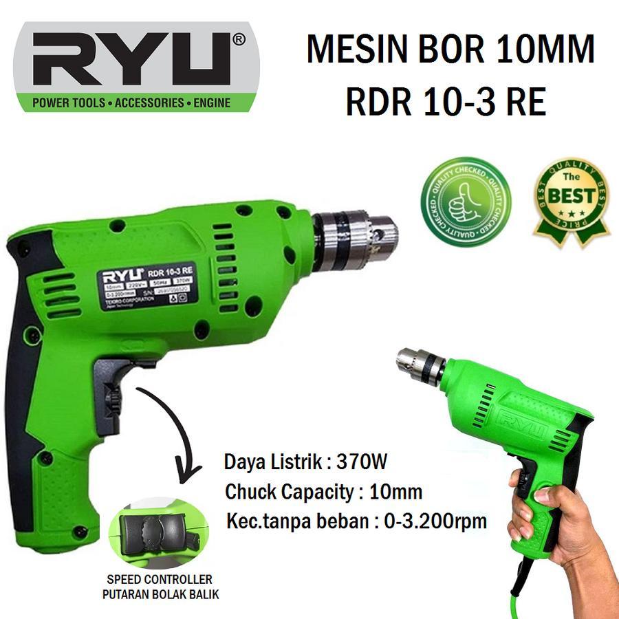 RYU RDR 10-3 Mesin Bor Tangan 10 mm - Hand Drill untuk Bor Besi dan Kayu Tekiro original