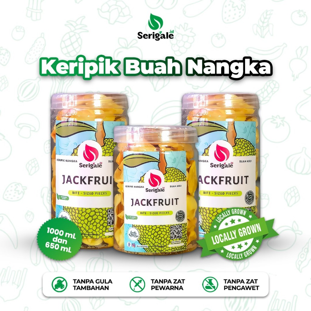

Serigale Keripik Buah Nangka, Jackfruit Chips, Camilan Diet Sehat Kemasan 1000&650ml