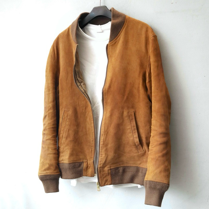 Green label relaxing jaket kulit asli suede domba coklat tan bomber varsity genuine leather jacket P
