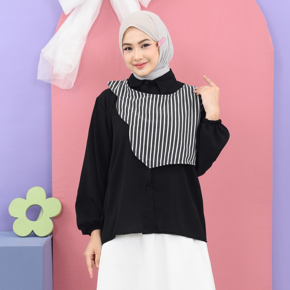 Mybamus Gladys Layer Stripe Baju Kemeja Vest Wanita Set / Mybamus Premium vest