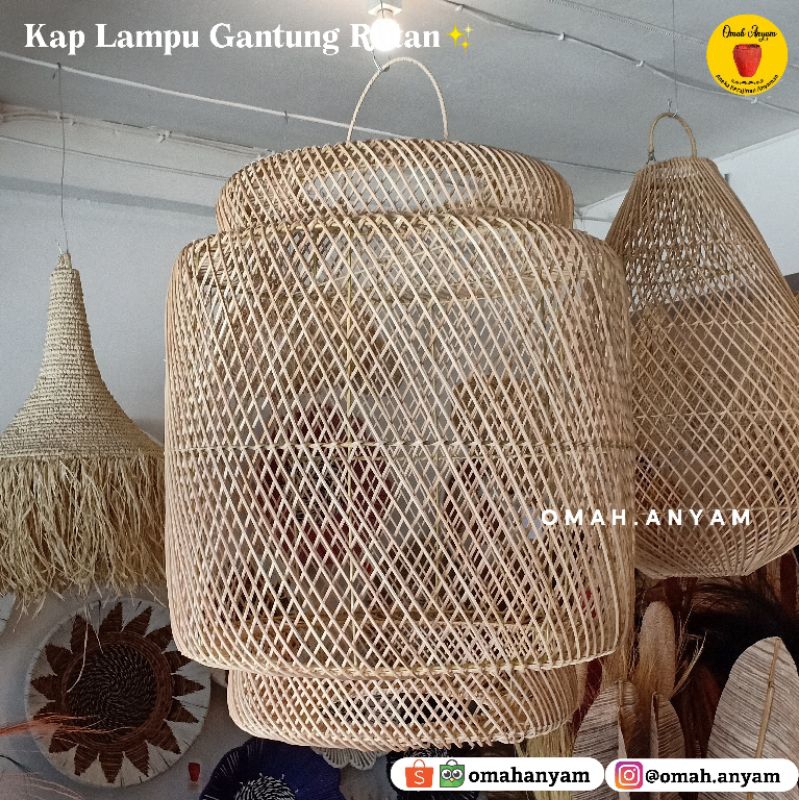 kap lampu gantung rotan | kap lampu bahan alami | kap lampu rotan asli