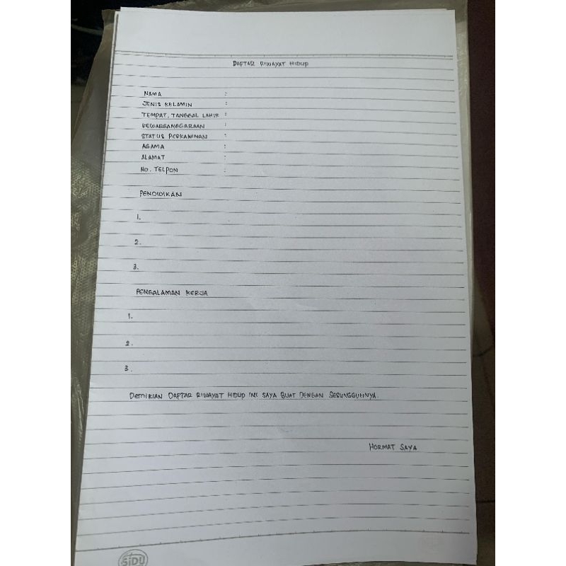 

surat lamaran kerja tulisan tangan