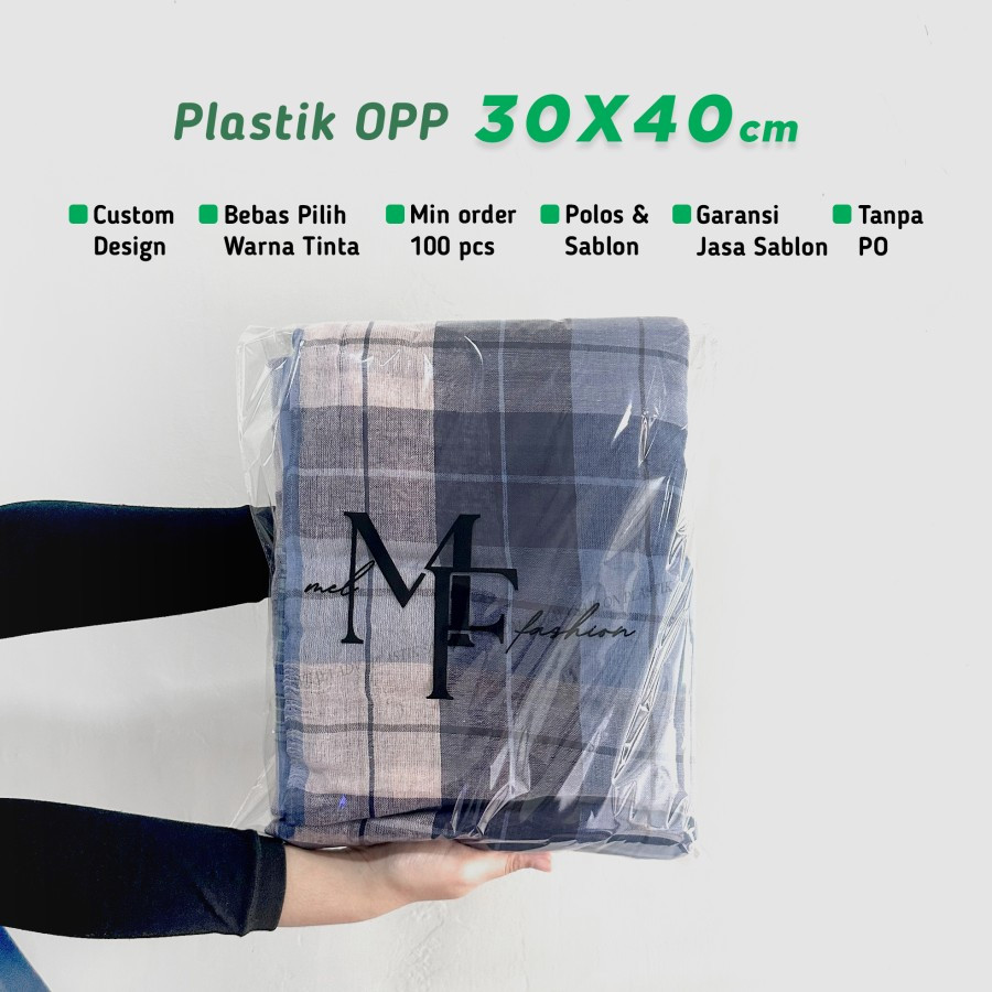 

Plastik OPP 30x40cm Lem Sablon Custom Murah Plastik Packing Plastik Kemasan Plastic Clear Plastik Bening Souvenir Kue Hijab Plastik Baju Plastik Distro Plastik Perekat Lem Custom Kustom Bungkus Plastik