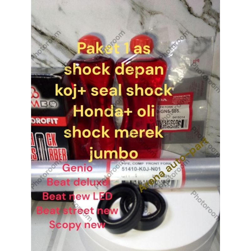 PAKET 1AS SHOCK DEPAN+ OLI SHOCK MEREK JUMBO + SEAL SHOCK HIONDA GENIO BEAT DELUXU BEAT NEW LED BEAT