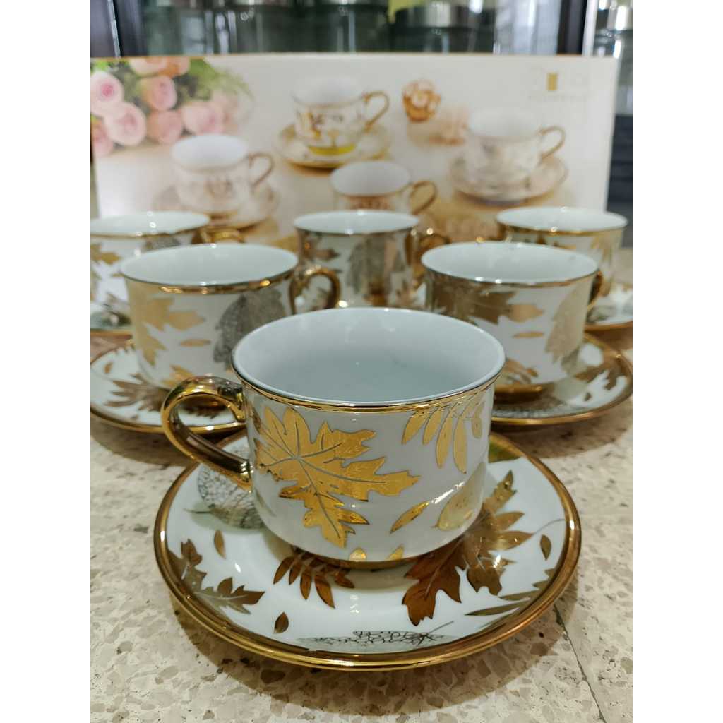 CANGKIR LEPEK SET KERAMIK / CANGKIR EMAS GOLD