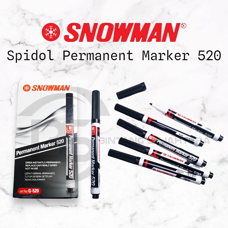 Spidol kecil Permanen Marker 520 Snowman Spidol Permanent Hitam