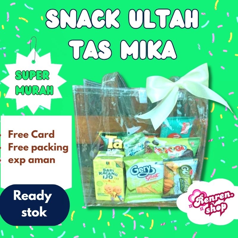 

Paket snack ulang tahun tas mika warna hijau ( FREE CARD)