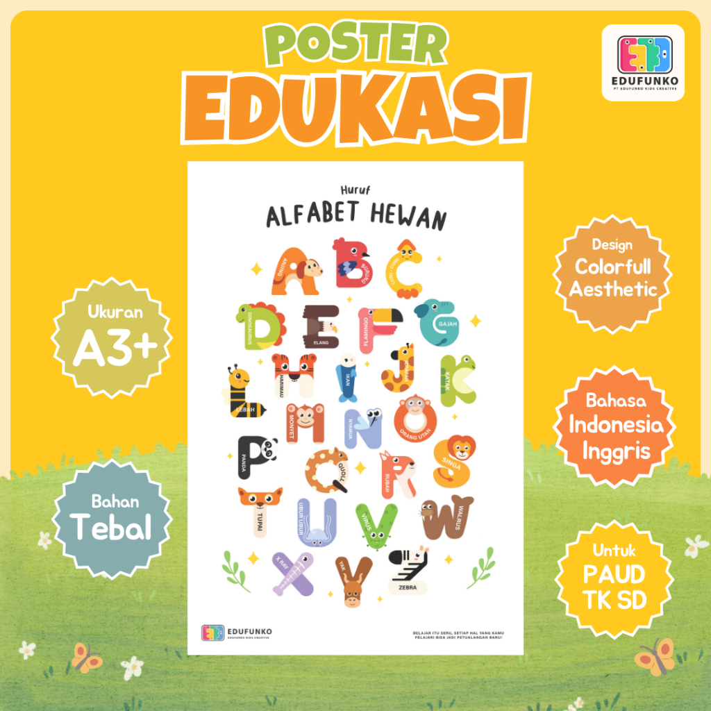 Poster Edukasi Anak | Poster ABC Belajar Alfabet | Dekorasi Dinding Anak | PAUD TK SD