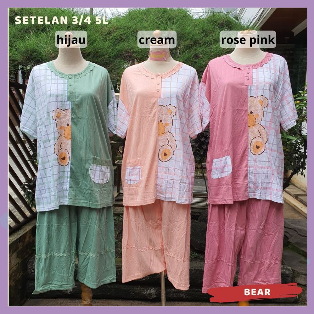 Baju Tidur Jumbo Wanita 5L LD 130 Celana Pendek Bahan Kaos Katun