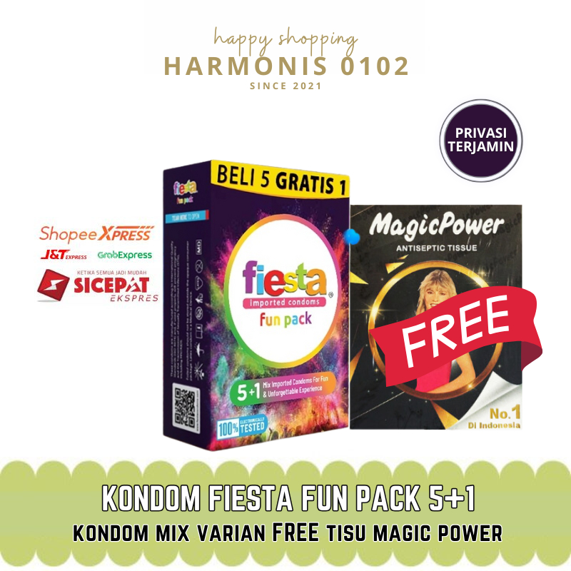 Kondom Fiesta Fun Pack 6 Pcs Bergerigi Tipis FREE Tisu Magic Power isi 6 pcs