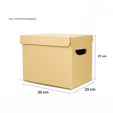 

kardus arsip coklat polos model tutup depan storage box handle packing kemasan file documen bukti kas kantor 35x23x27 cm