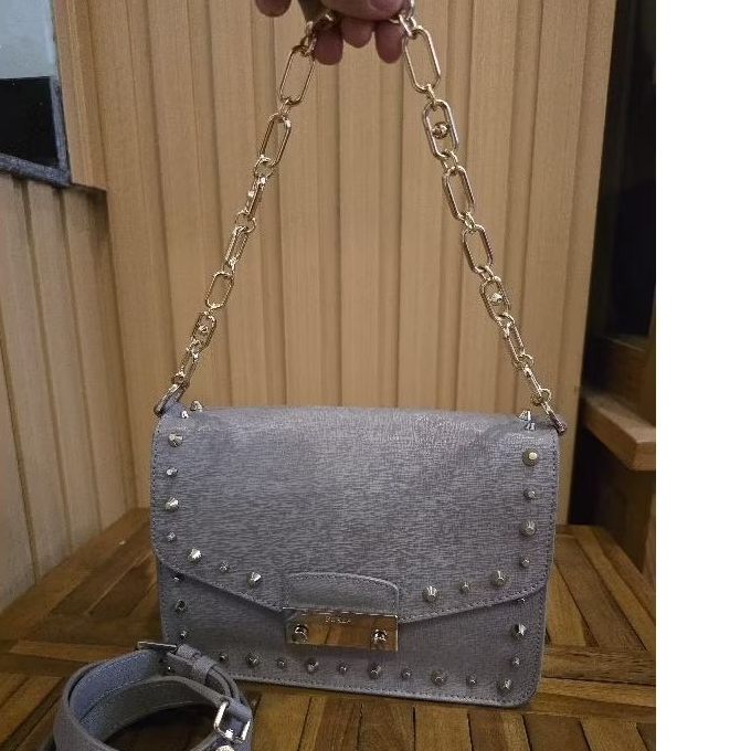 Furla Stud Shoulder Crossbody Bag Grey