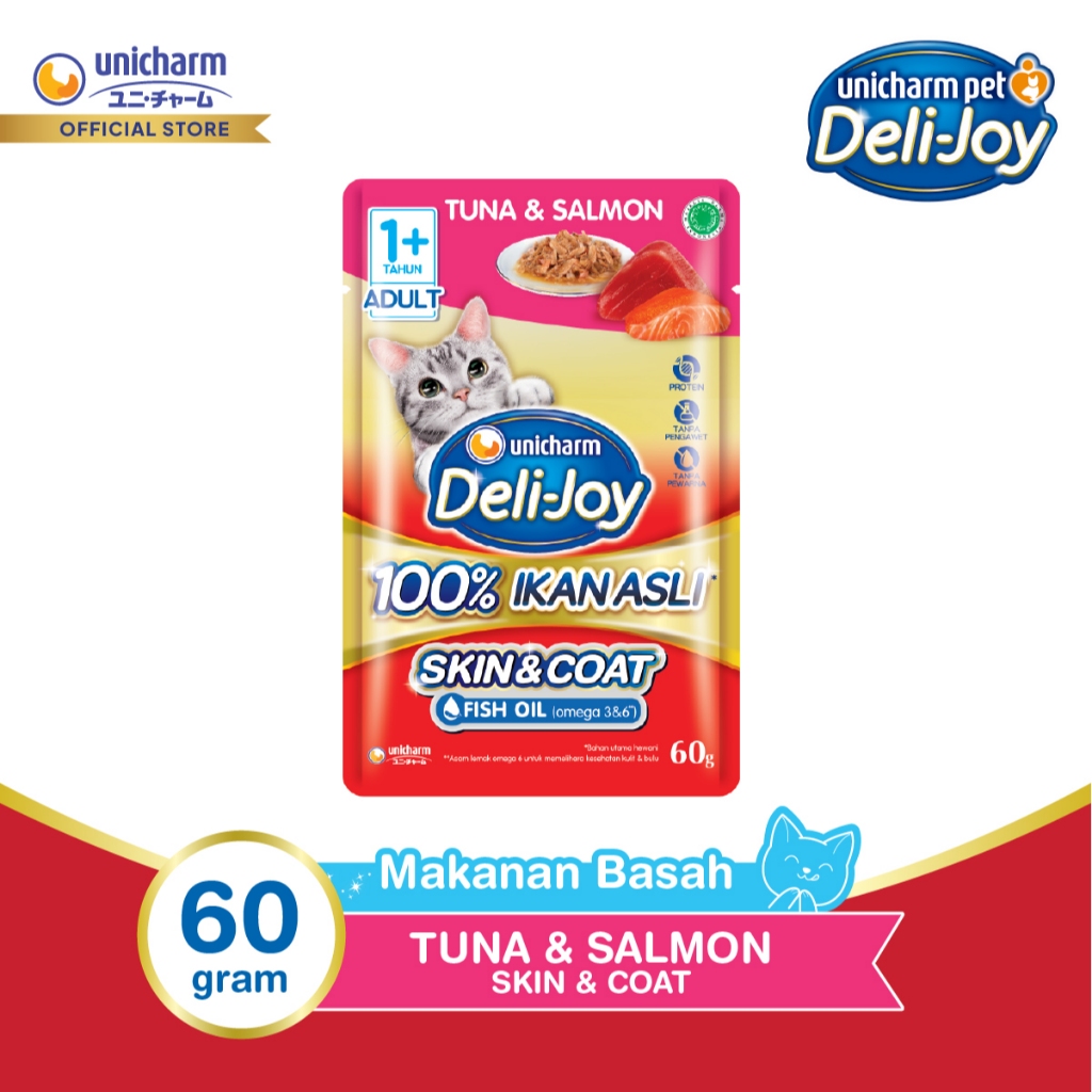 GIMMICK - Deli-Joy Pouch Adult Tuna & Salmon 60g - Skin & Coat (Fish Oil)